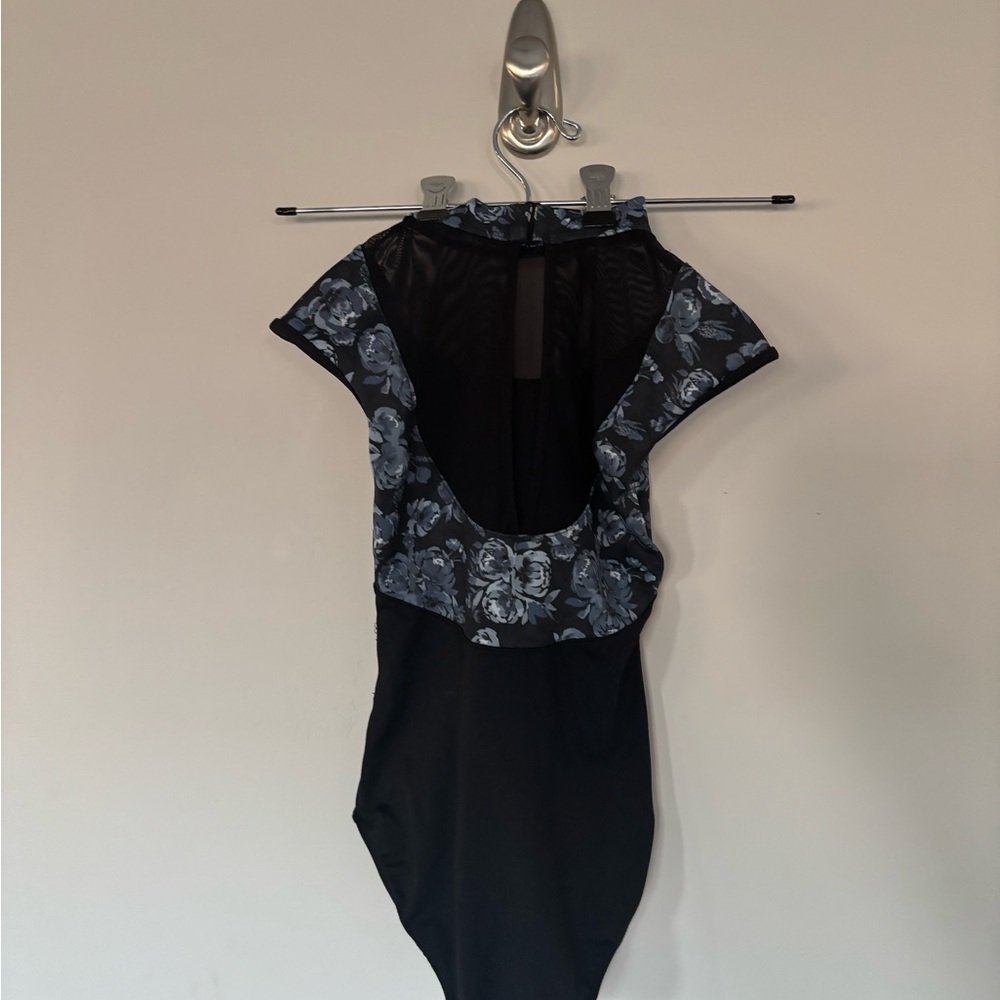 Mirella Black and Gray Floral Leotard